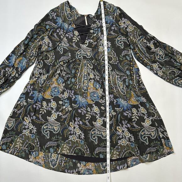 Free People Rain or Shine Paisley Mini Sun Dress Size XS Tunic Swing Boho Shift - Picture 7 of 11